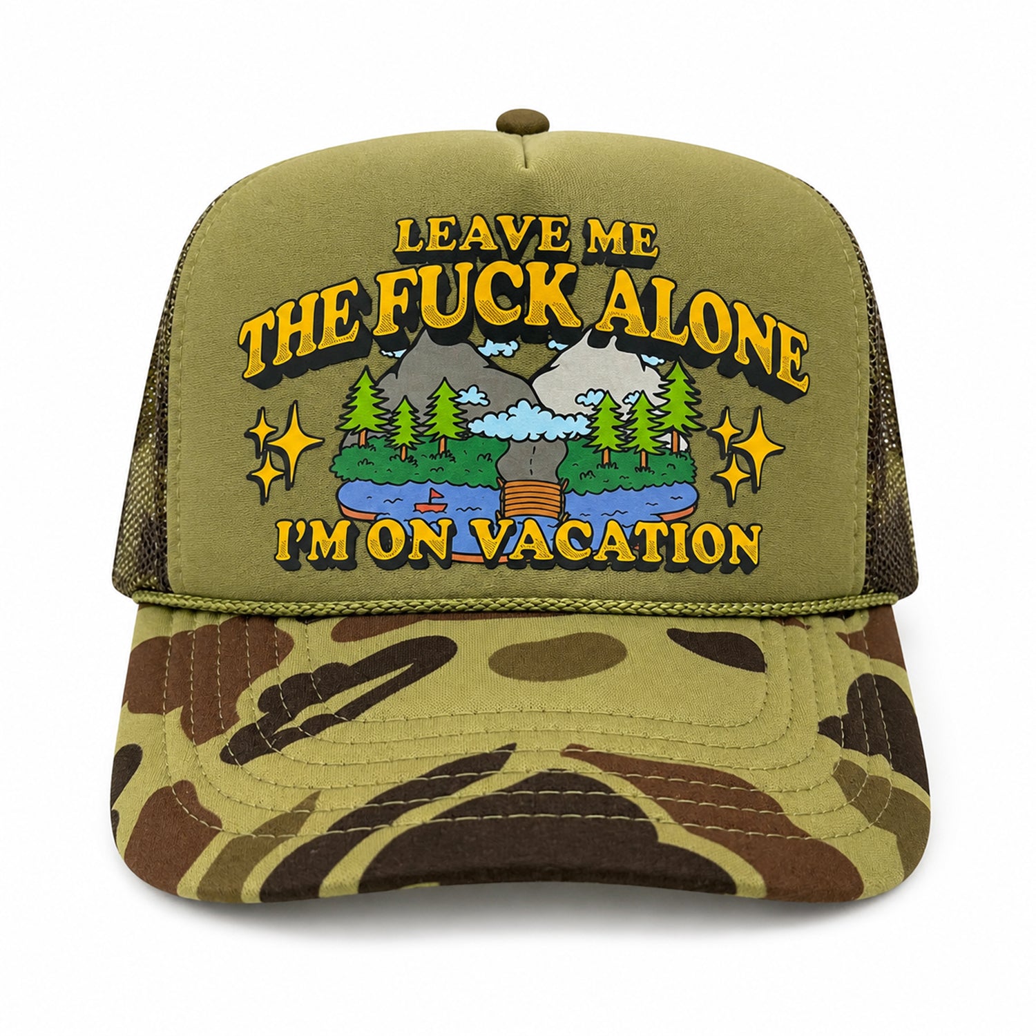 Leave Me The Fuck Alone Vacation Trucker Hat - Desert Khaki