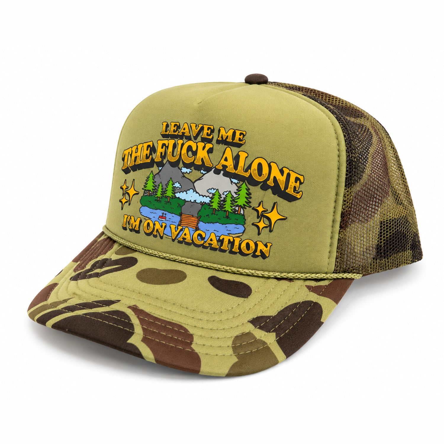Leave Me The Fuck Alone Vacation Trucker Hat - Desert Khaki