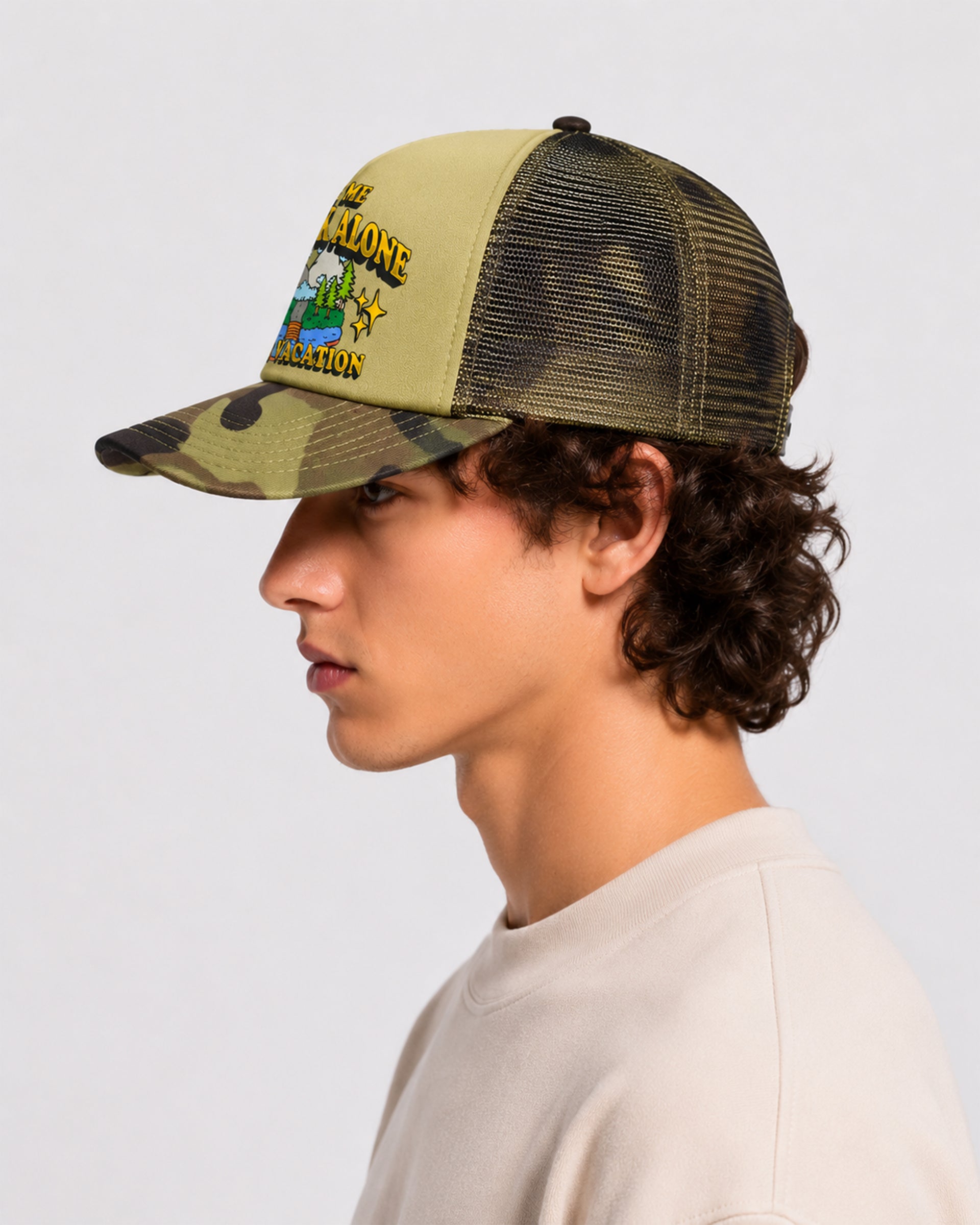 Leave Me The Fuck Alone Vacation Trucker Hat - Desert Khaki
