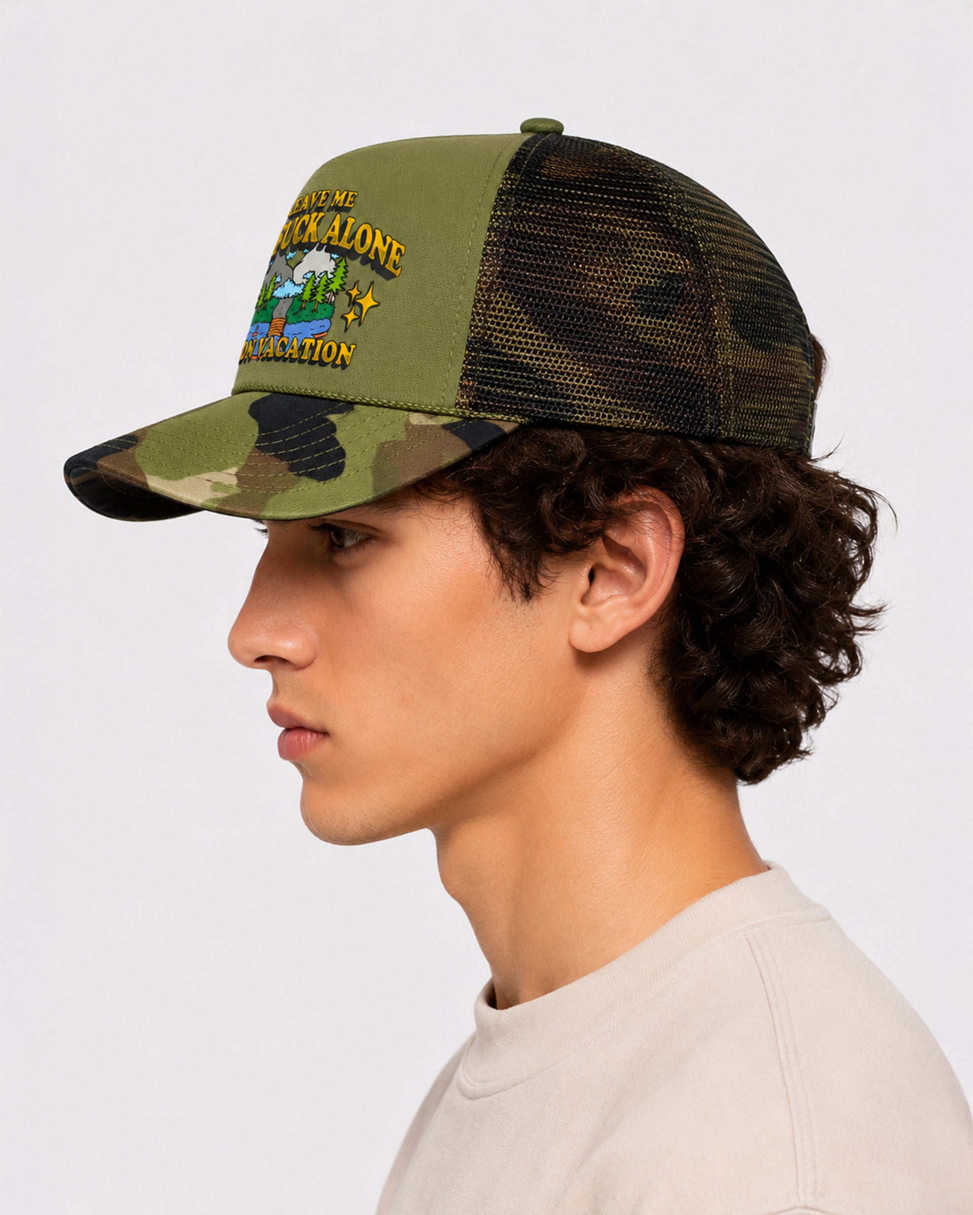 Leave Me The Fuck Alone Vacation Trucker Hat - Trail Green