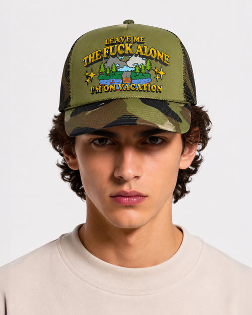 Leave Me The Fuck Alone Vacation Trucker Hat - Trail Green