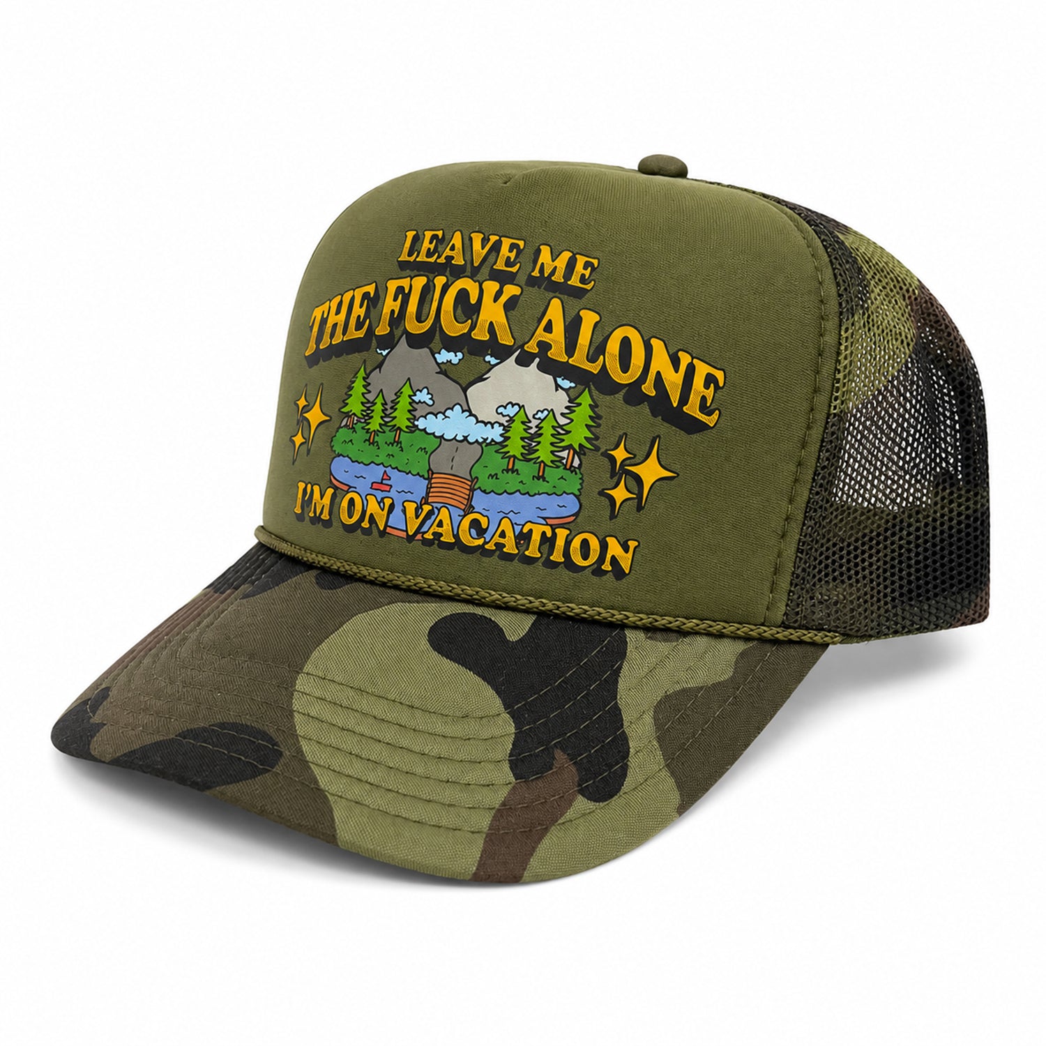 Leave Me The Fuck Alone Vacation Trucker Hat - Trail Green