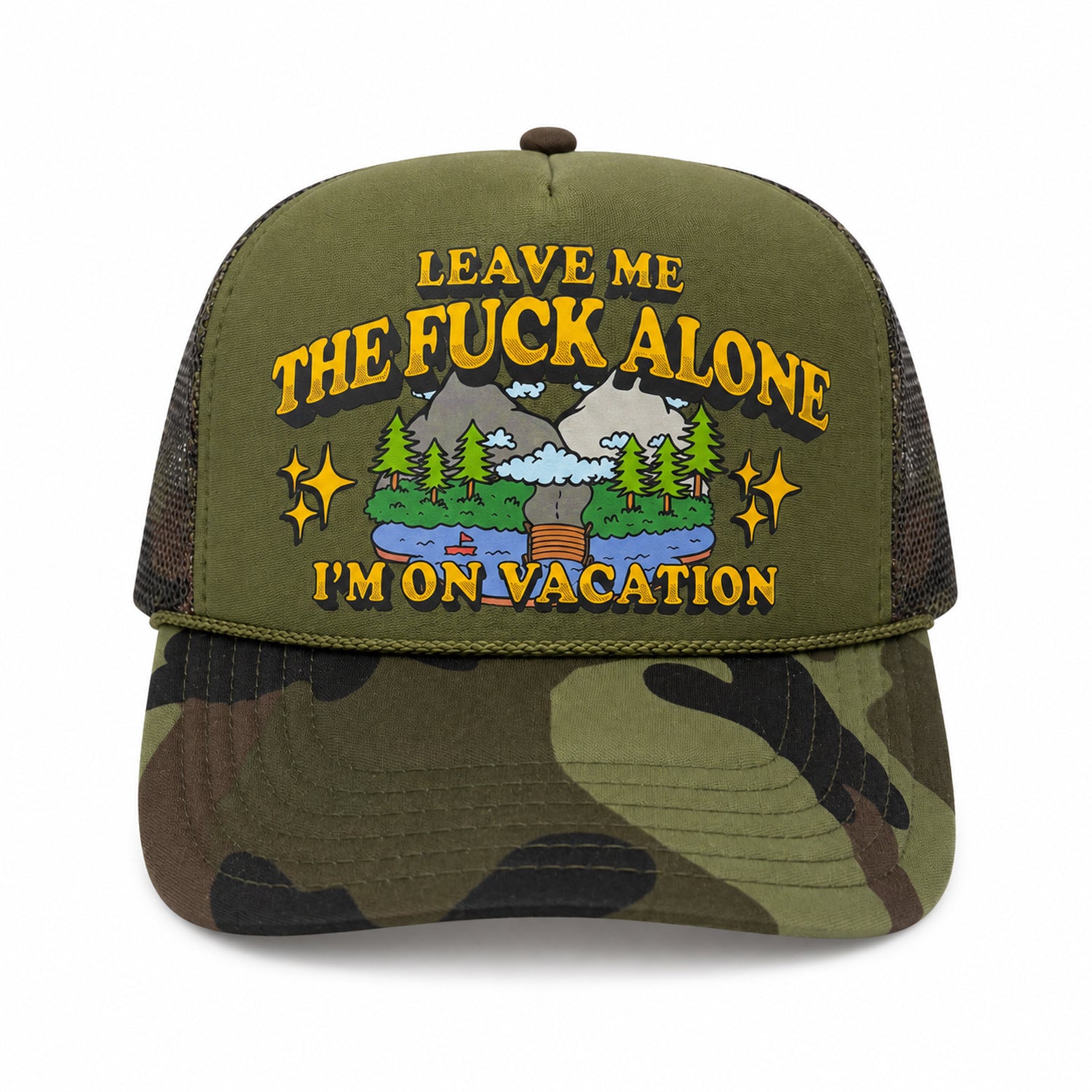 Leave Me The Fuck Alone Vacation Trucker Hat - Trail Green
